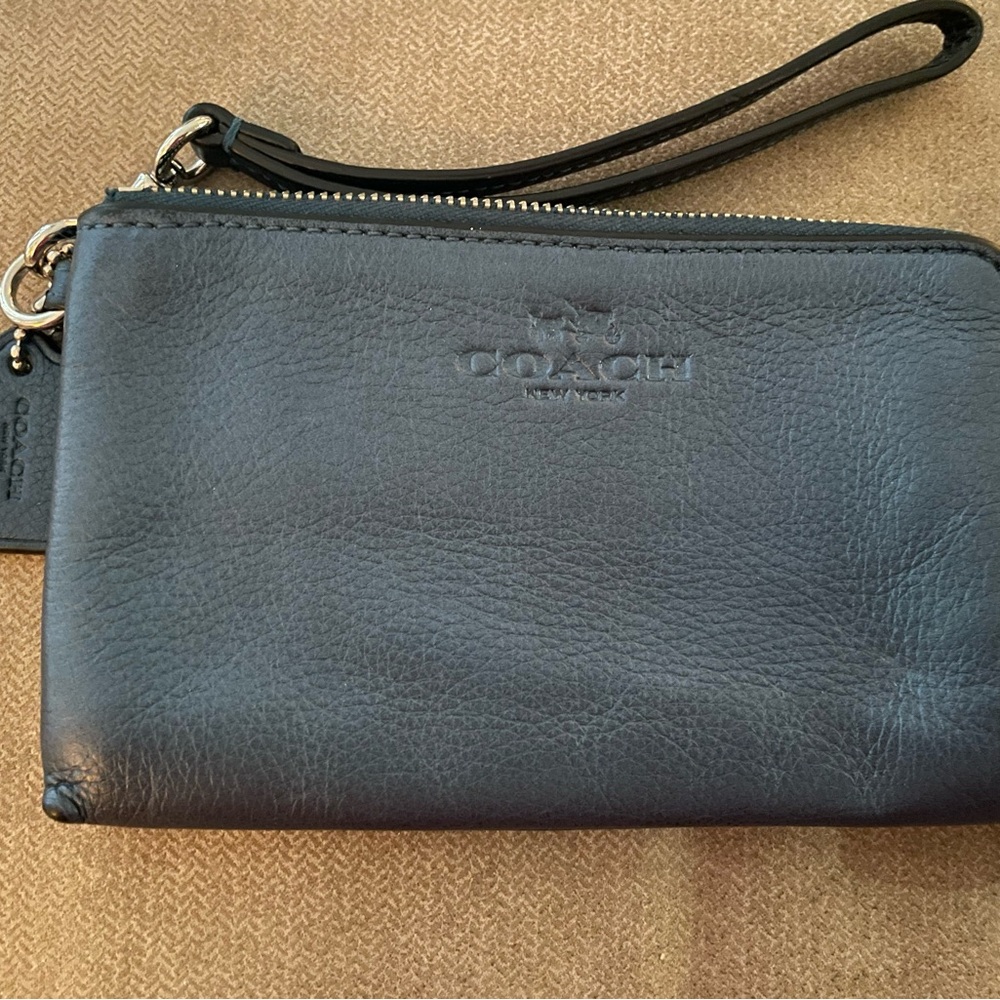 Coach Blue Double Zipper Wristlet Wallet. Used, EC.